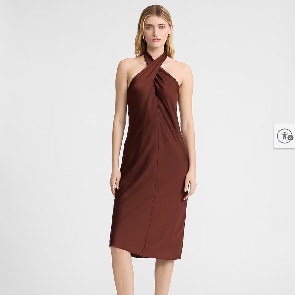 Express Satin Brown Halter Dress